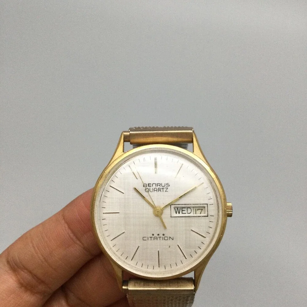 Vintage Benrus Citation Mens Watch 34mm Gold Tone 3 Star NOT RUNNING FOR PARTS